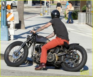 David Beckham driving around on his motorcycle in Beverly Hills.